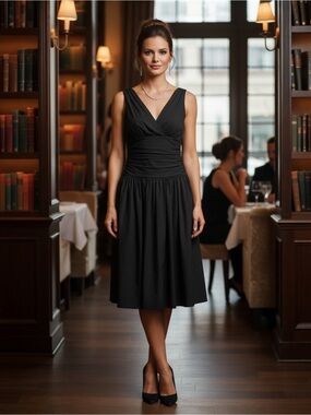 Eliza J Elegant Black V-Neck Sleeveless Dress